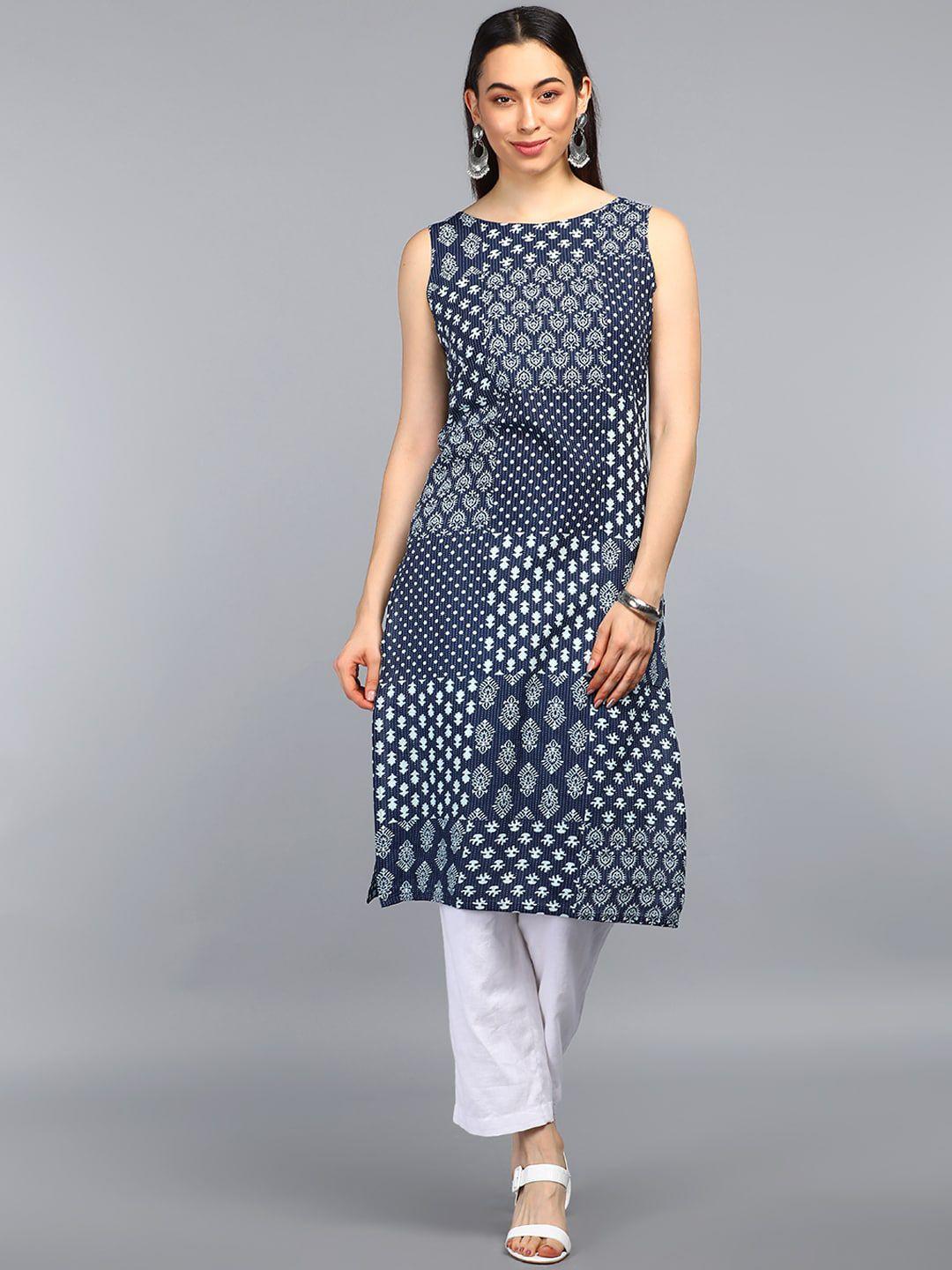 ahika women blue geometric thread work kurta