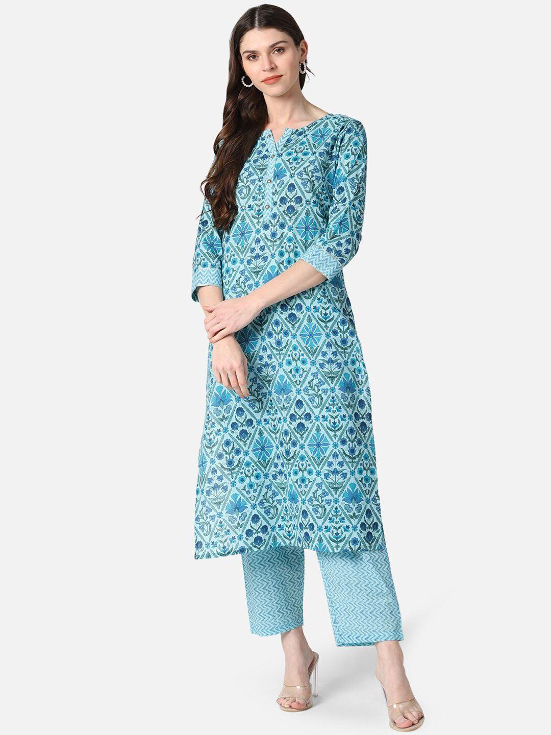 ahika women blue printed kurta with palazzos