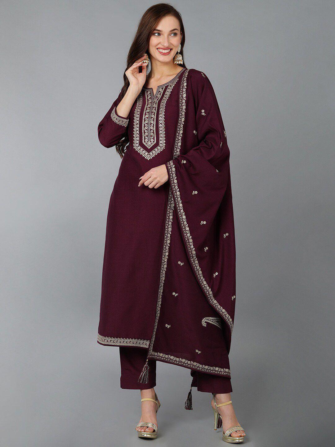 ahika women ethnic motifs embroidered sequinned kurta with trouser & with dupatta