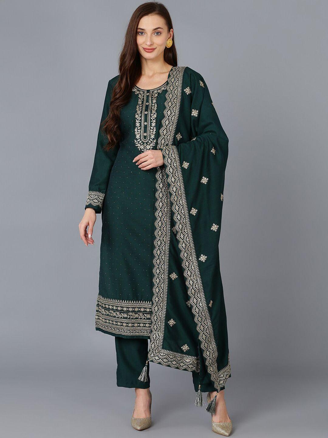 ahika women ethnic motifs embroidered sequinned kurta with trousers & dupatta