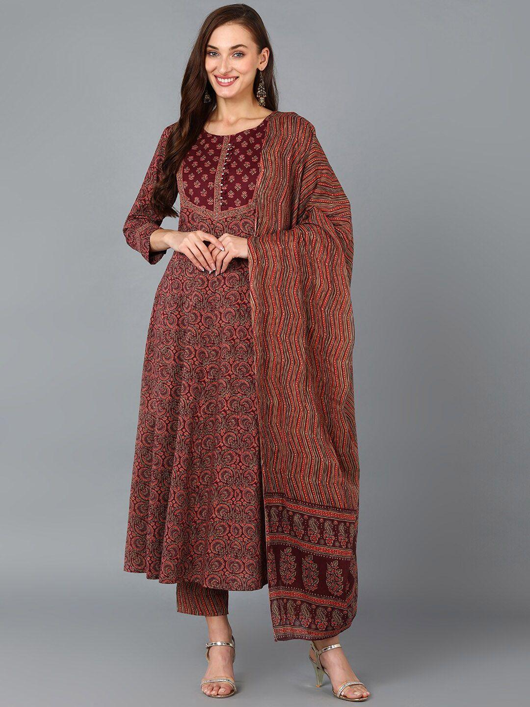 ahika women ethnic motifs printed empire kurta with trousers & with dupatta