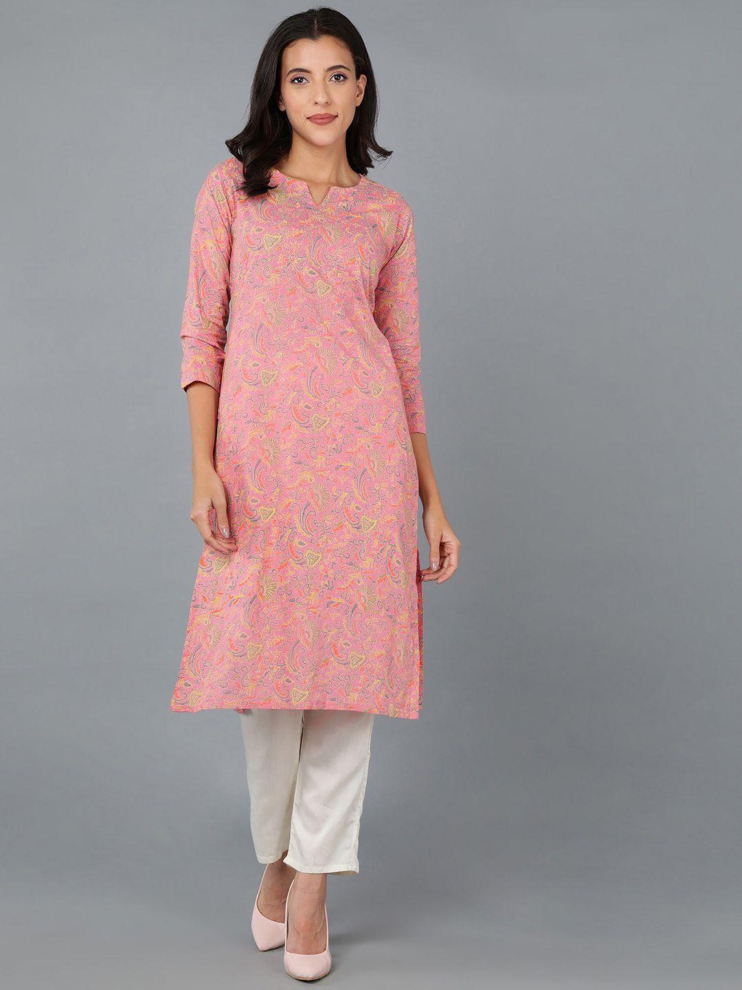 ahika women ethnic motifs printed notch neck cotton kurta