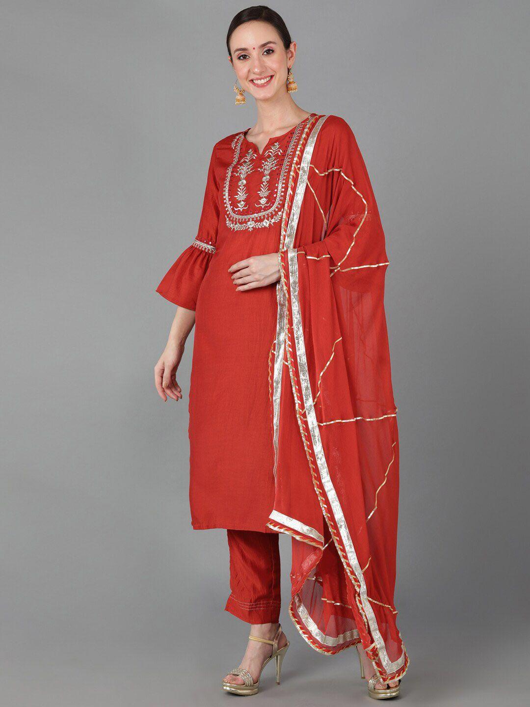 ahika women ethnic motifs yoke design gotta patti kurta with trousers & dupatta