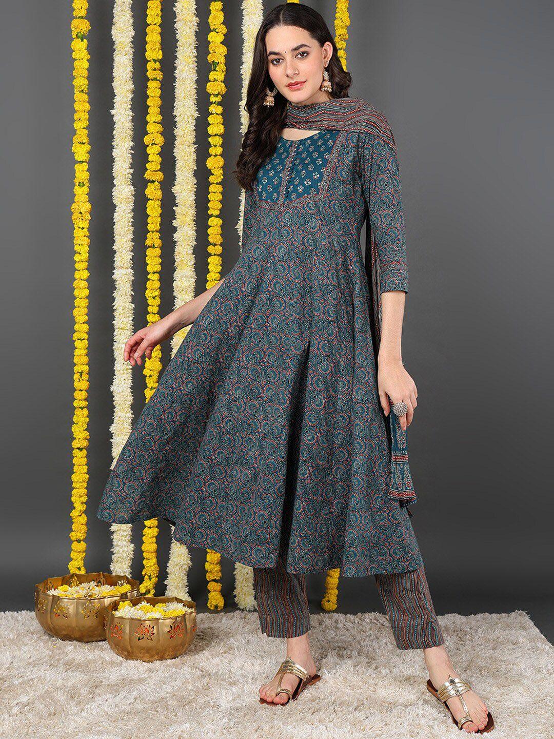 ahika women floral printed empire kurta with trousers & dupatta