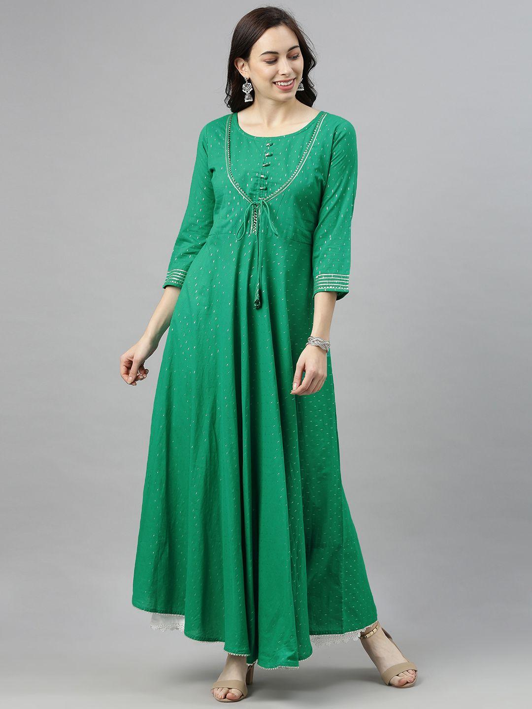 ahika women green embroidered kurta