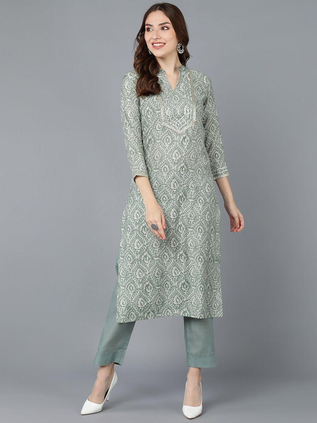 ahika women green ethnic motif printed kurta