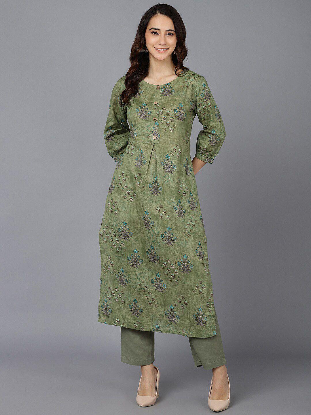 ahika women green floral printed cotton kurta