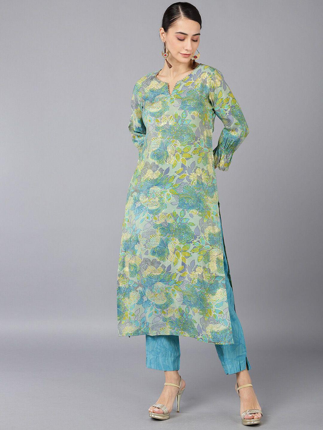 ahika women green floral printed kurta