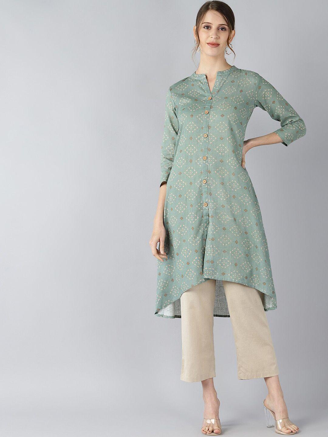 ahika women green geometric printed kurta