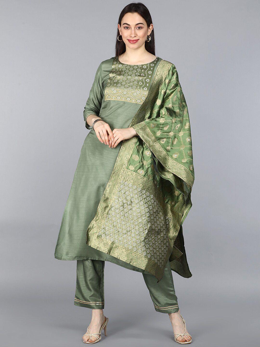 ahika women green printed kurta with trousers