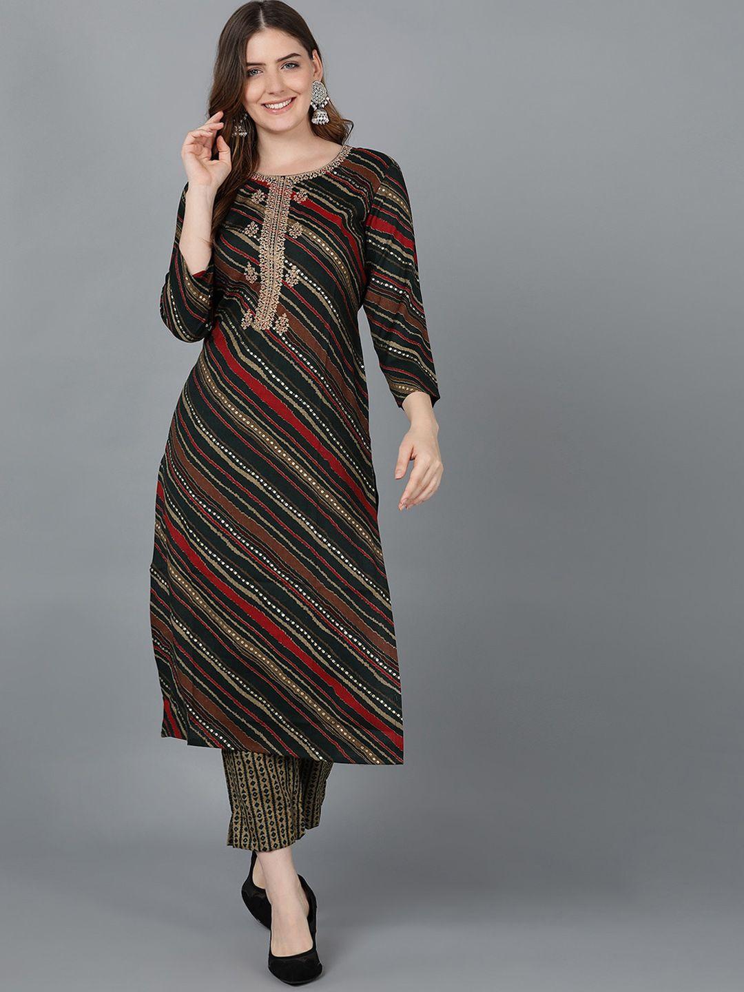 ahika women green striped kurta