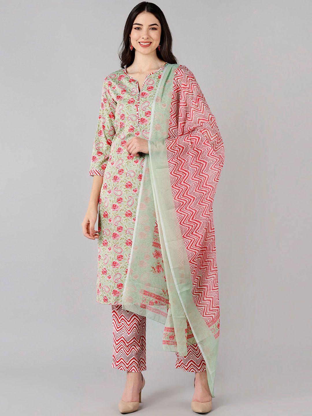 ahika women mint green & pinkkurta with trousers & with dupatta