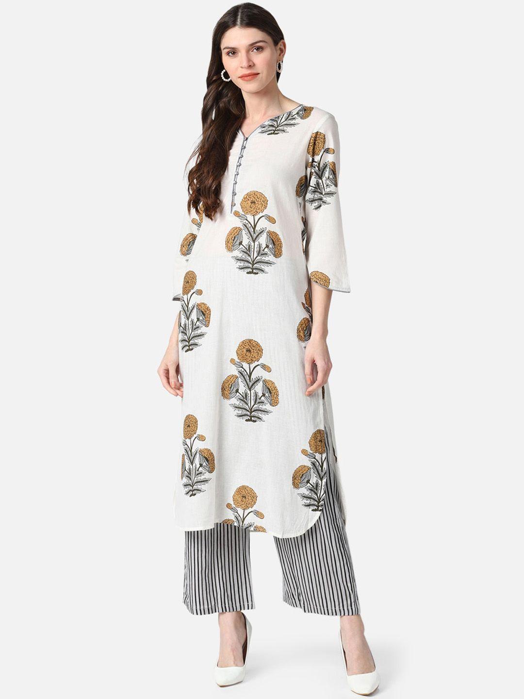 ahika women off-white printed kurti with palazzos