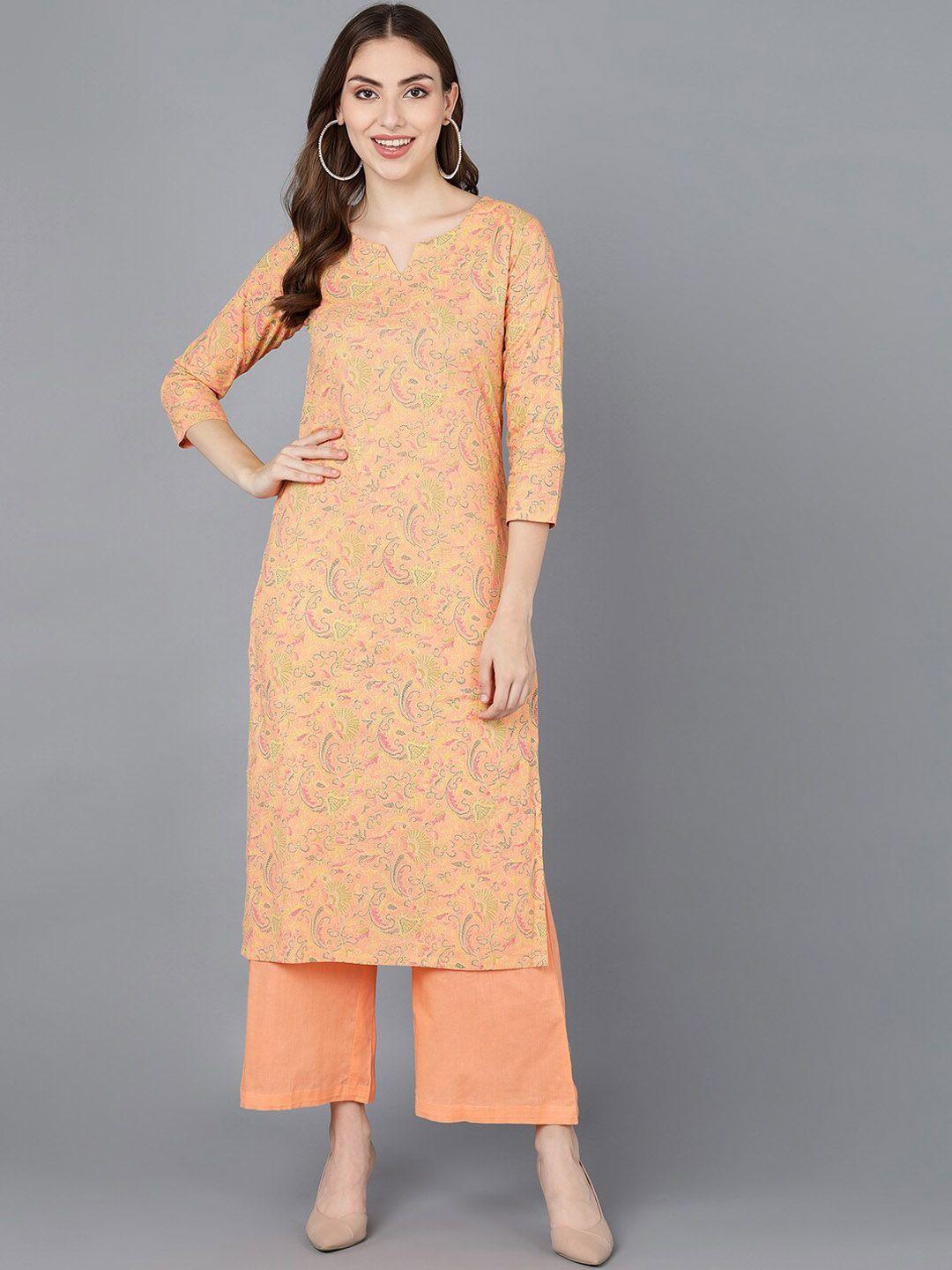 ahika women peach-coloured ethnic motifs printed kurta