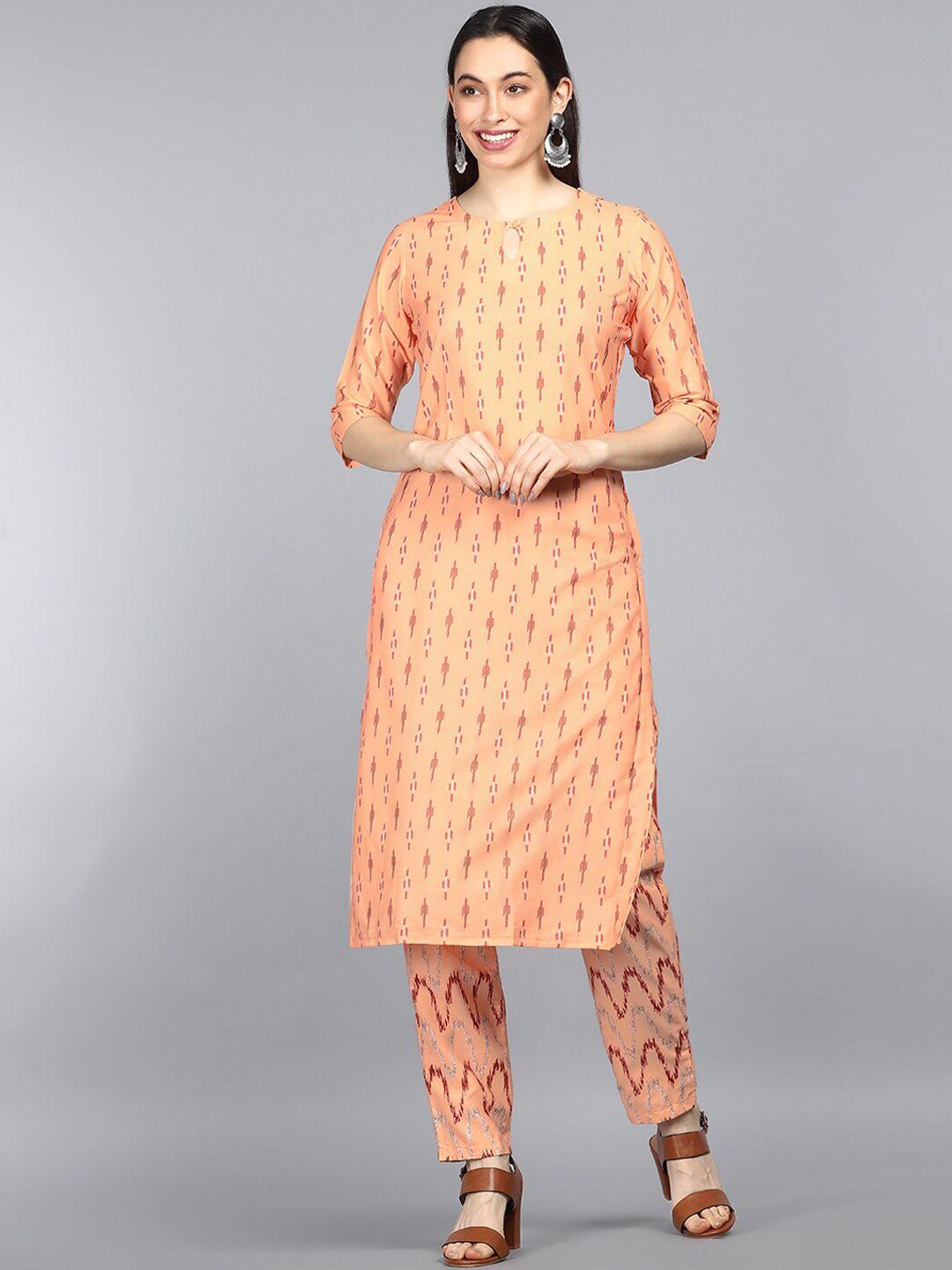 ahika women peach-coloured kurta with trousers