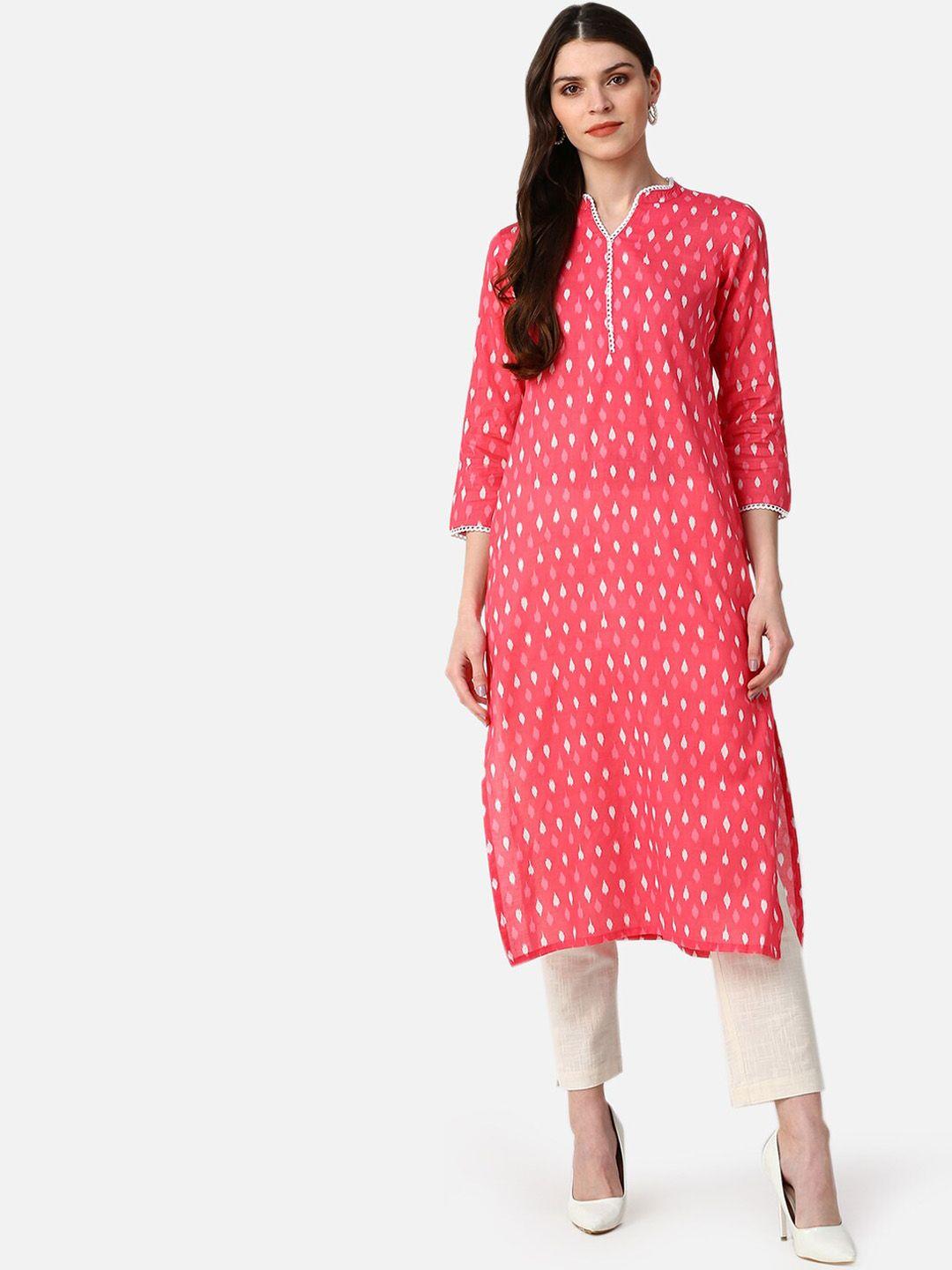 ahika women pink & white printed pastels kurta