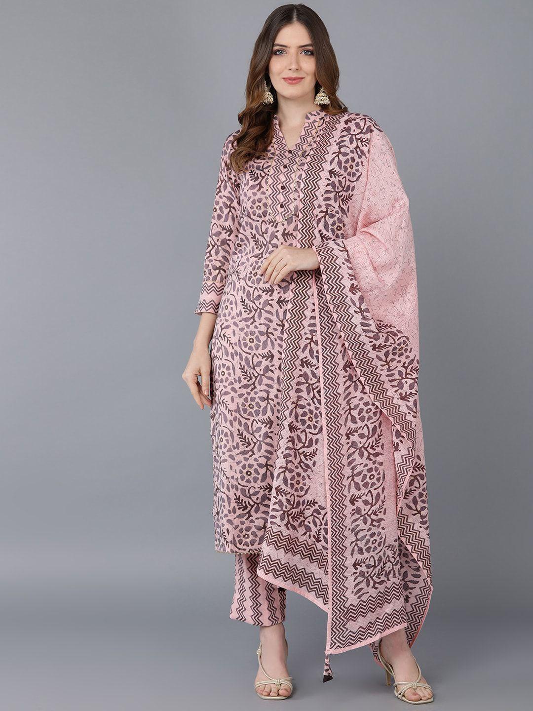 ahika women pink ethnic motifs printed kurta with trousers & dupatta