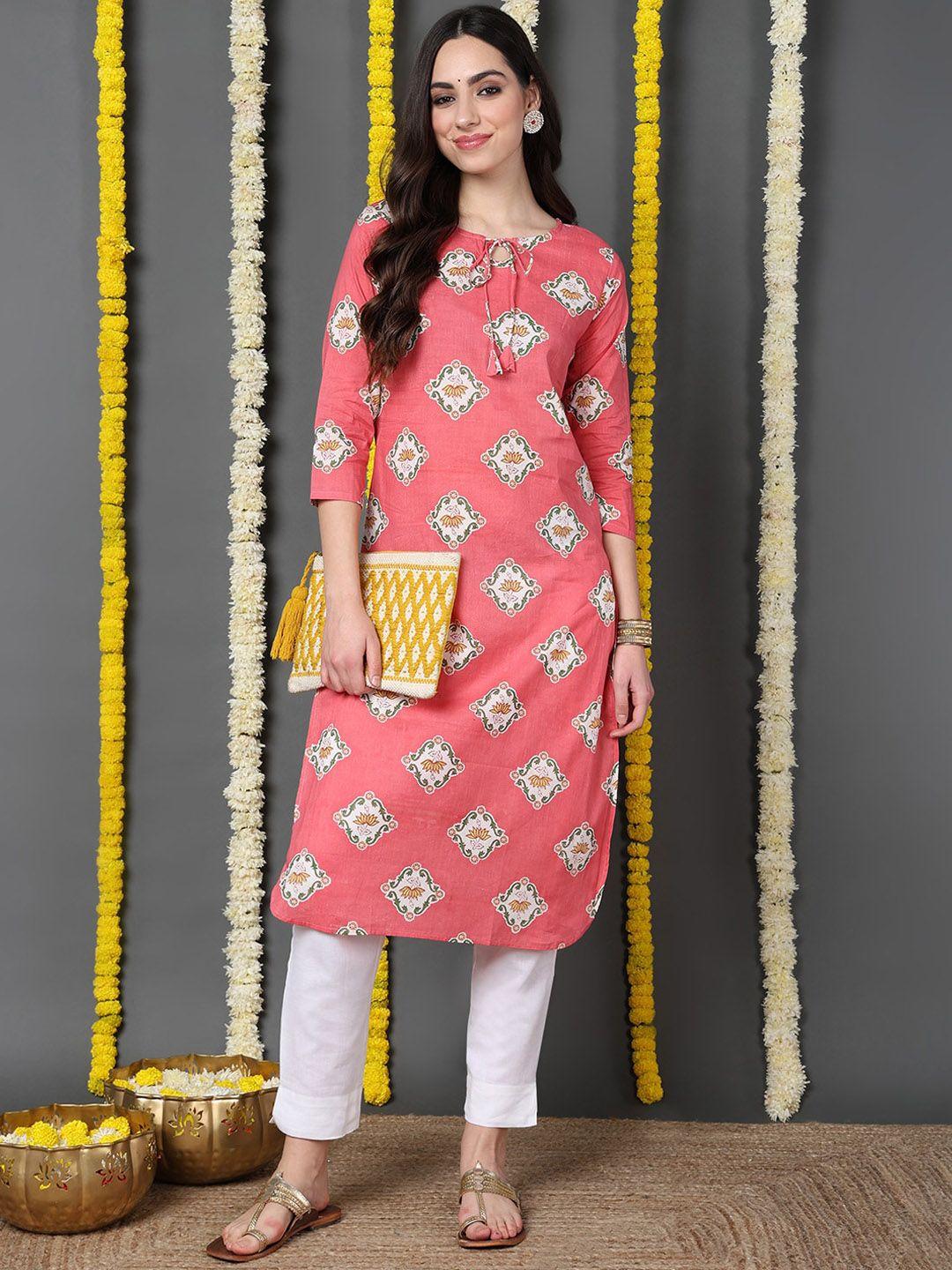 ahika women pink ethnic motifs printed kurta