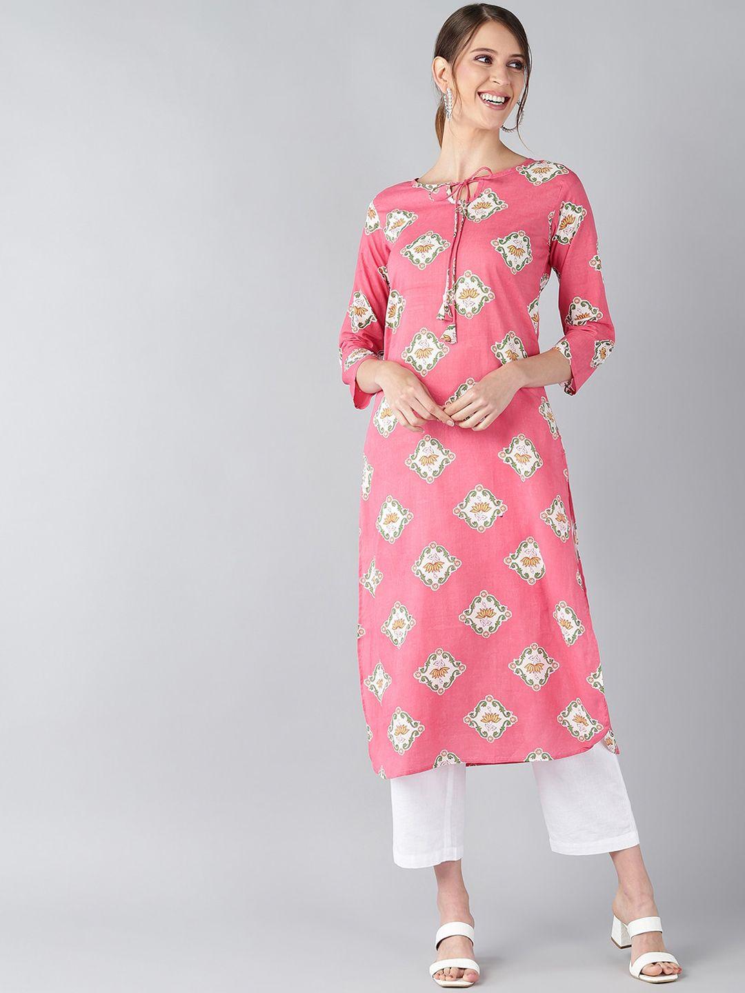 ahika women pink geometric printed kurta