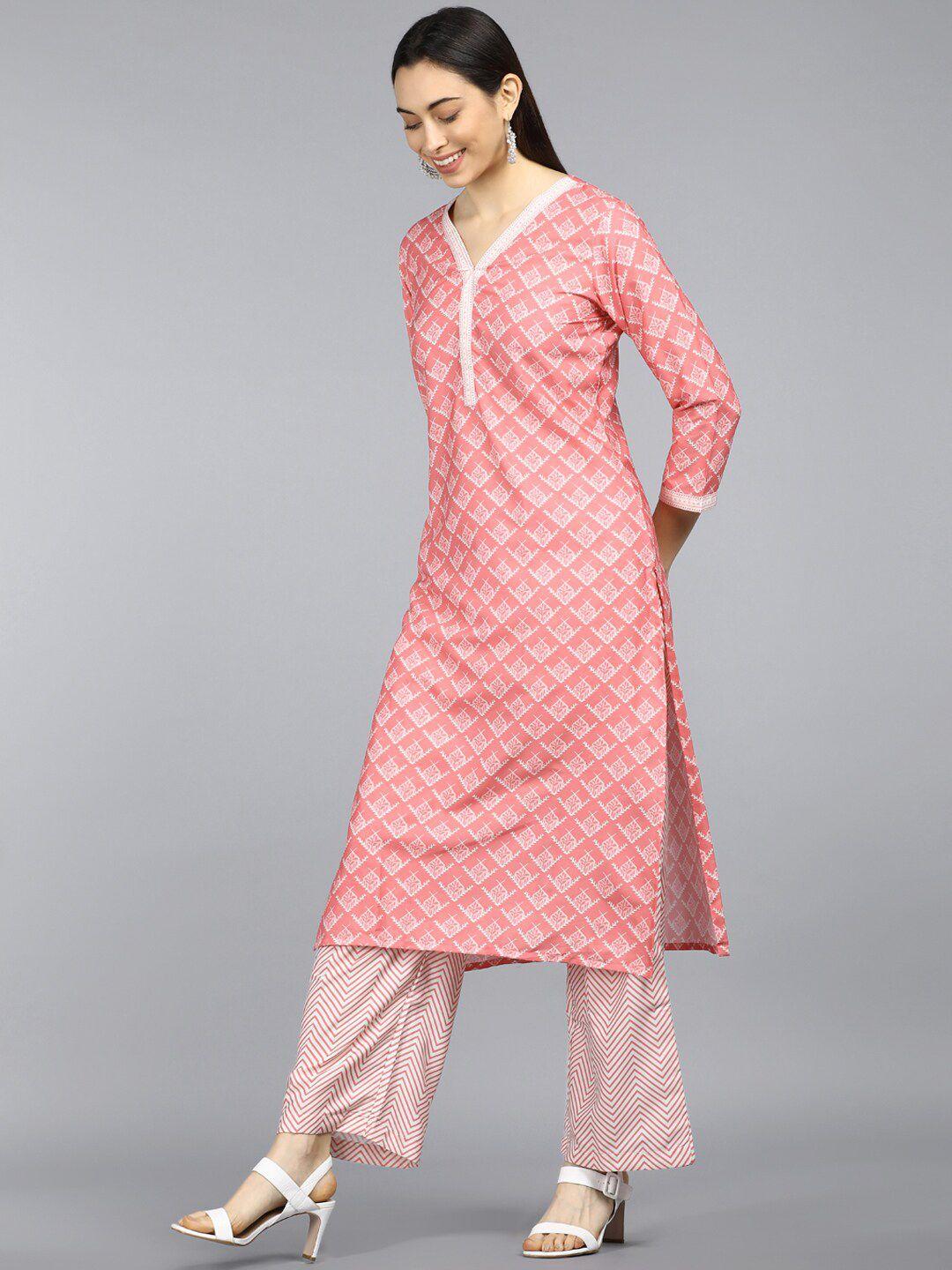 ahika women pink printed kurta with trouser & dupatta