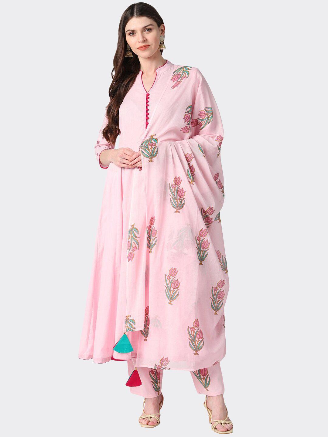 ahika women pink solid kurta with trousers & dupatta