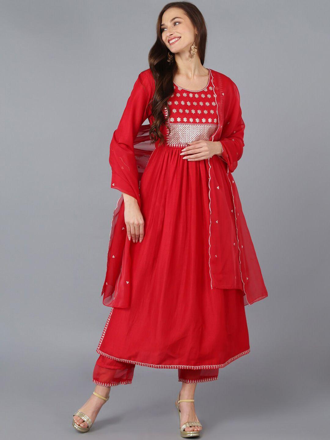 ahika women pleated sequinned kurta with trousers & dupatta