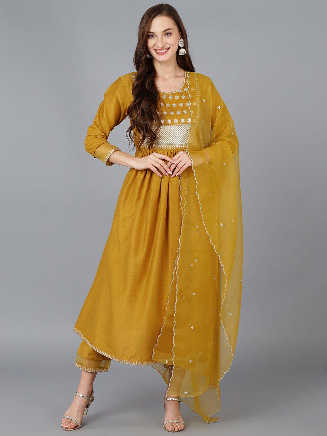 ahika women pleated sequinned kurta with trousers & with dupatta