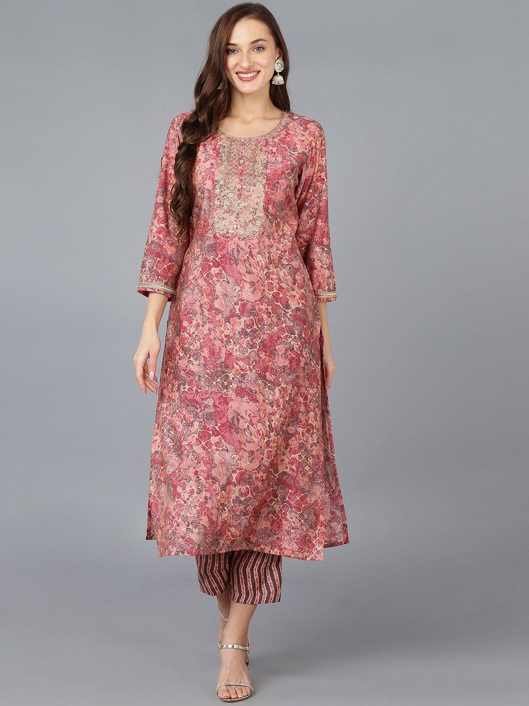 ahika women printed thread work silk kurta