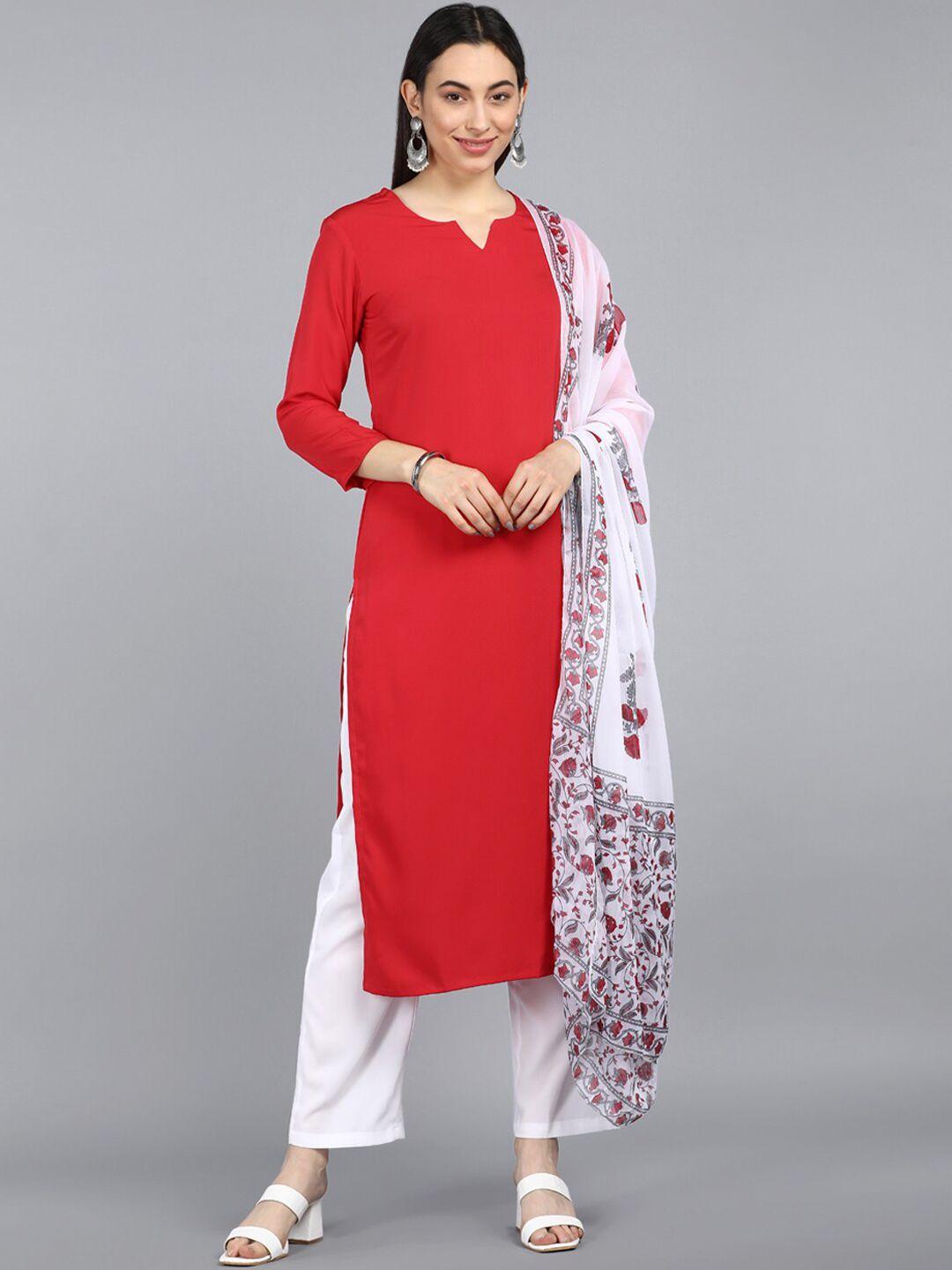 ahika women red floral kurta with trousers & with dupatta