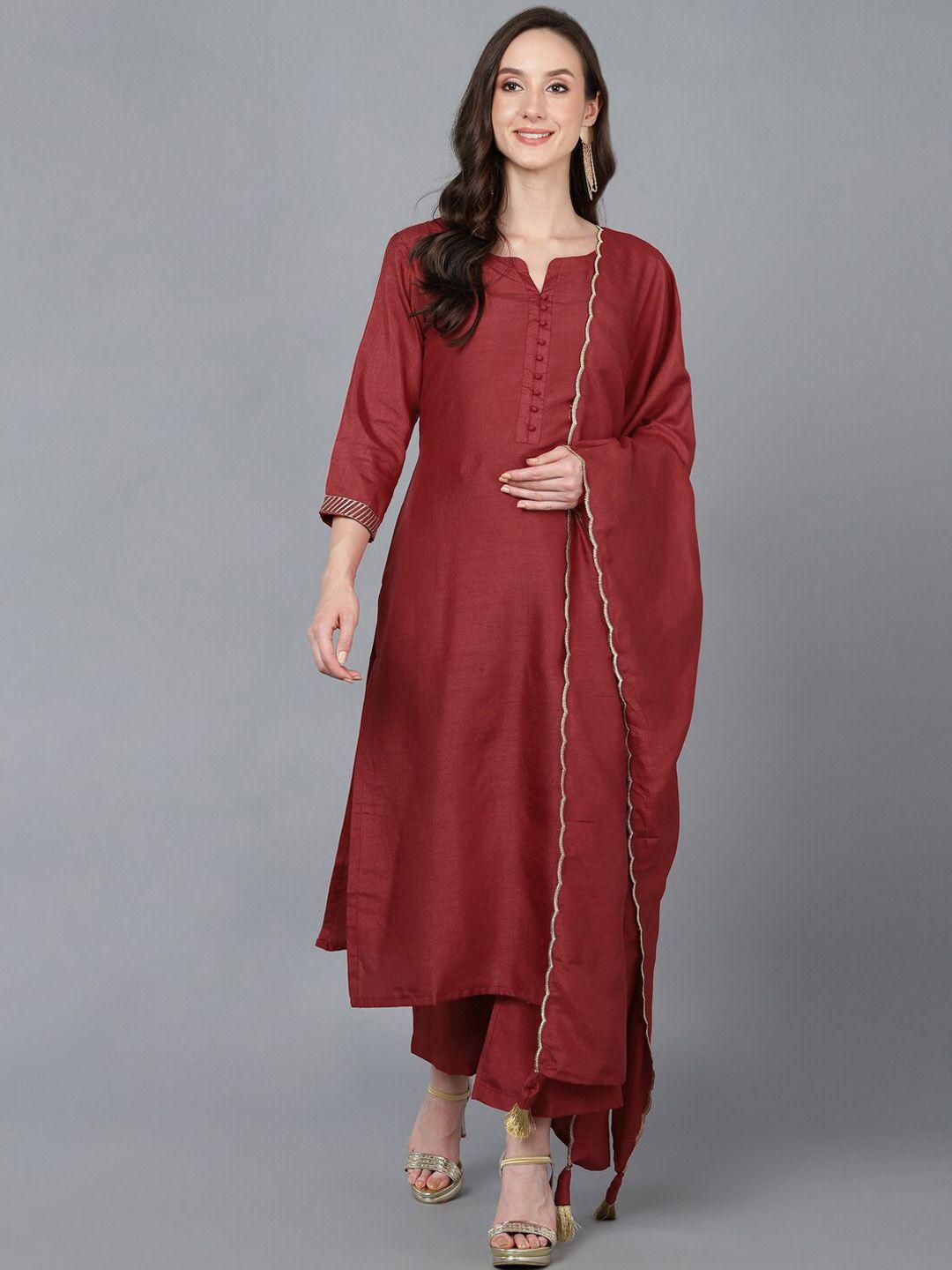 ahika women red kurta with trousers & with dupatta