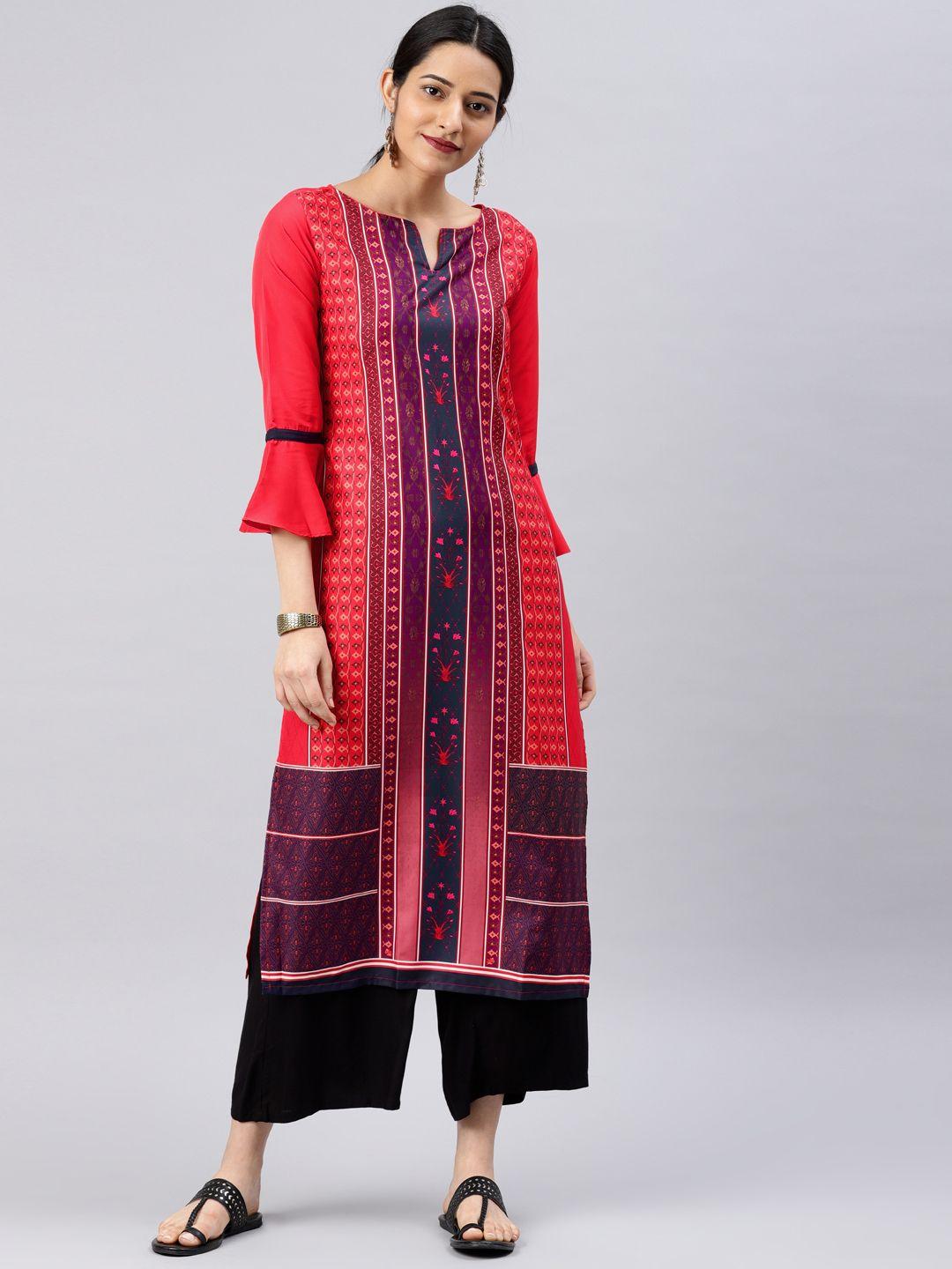 ahika women red printed straight kurta