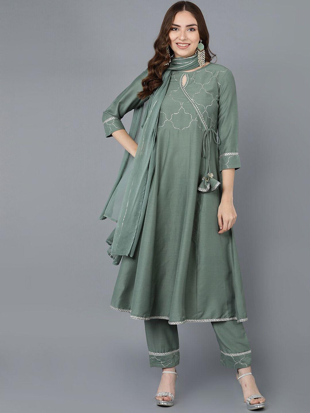 ahika women teal ethnic motifs yoke design kurta with trousers & dupatta