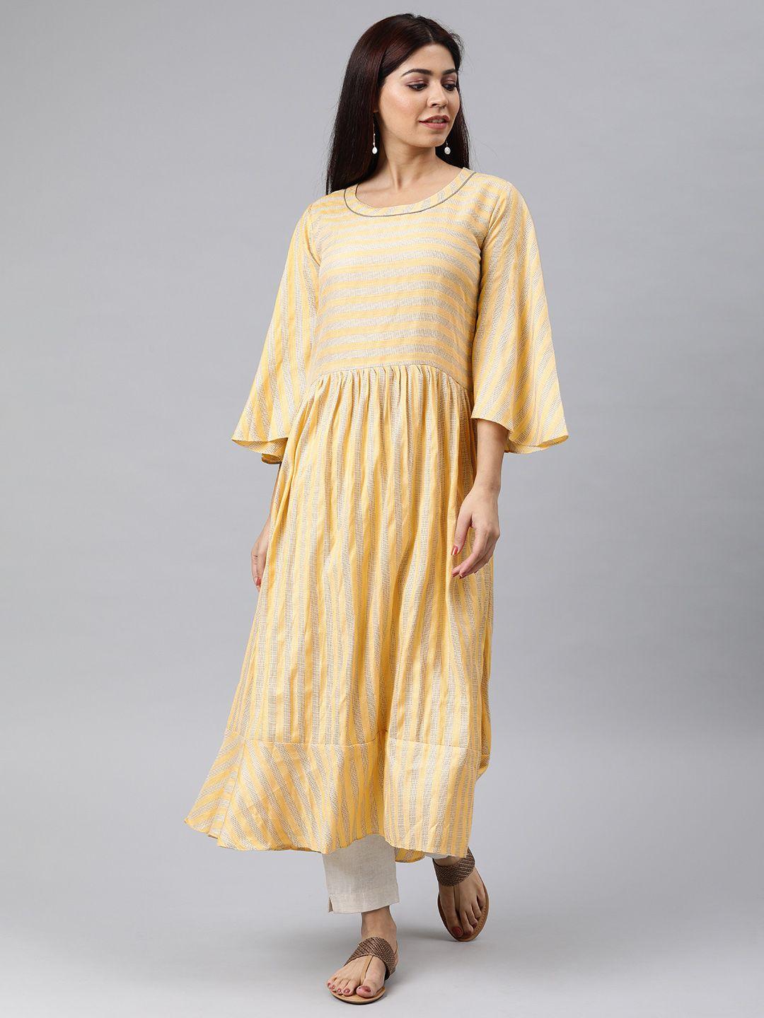 ahika women yellow striped a-line kurta