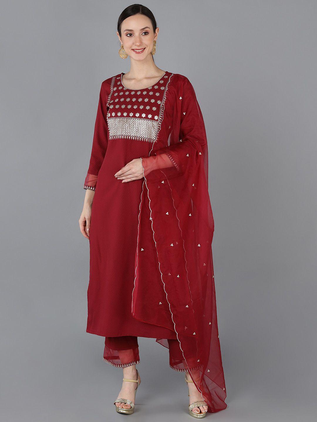 ahika women yoke design sequinned kurta with trousers & dupatta