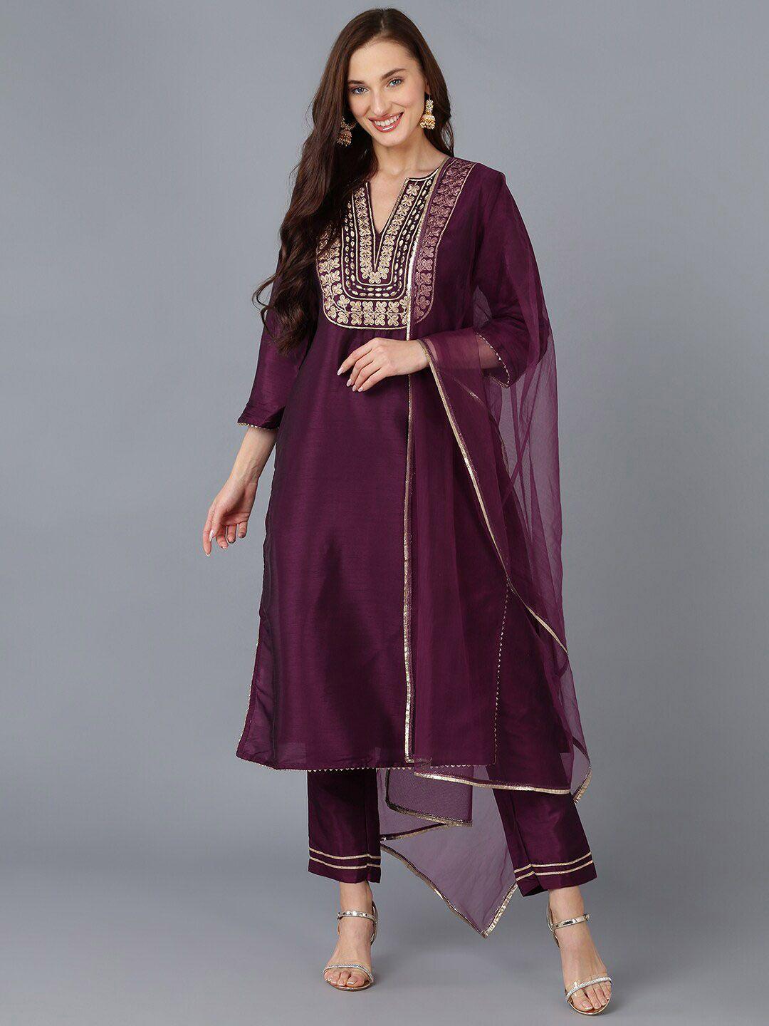 ahika yoke design kurta with trousers & dupatta