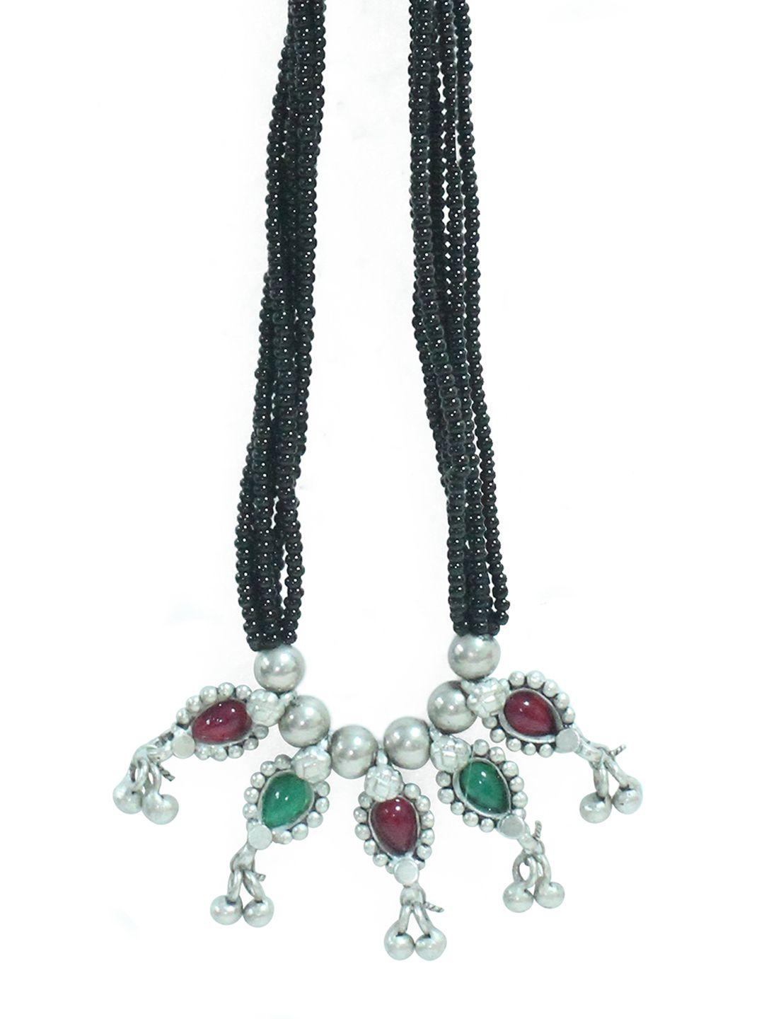 ahilya 92.5 sterling silver beaded & stone studded mangalsutra