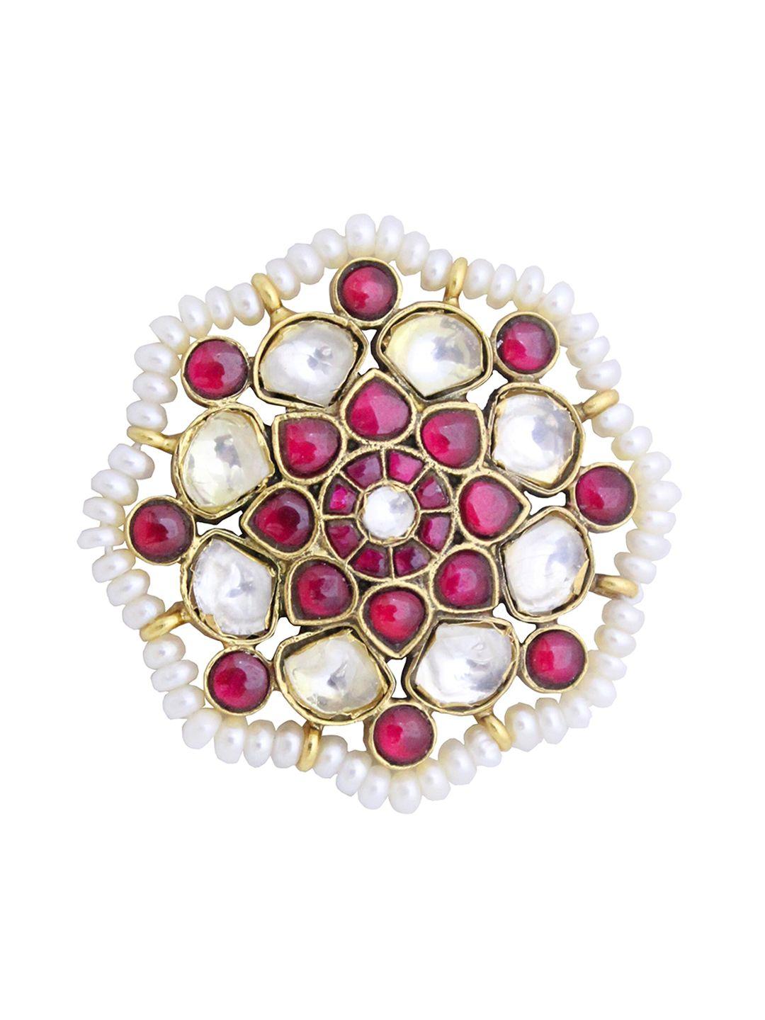 ahilya 92.5 sterling silver gold-plated stone-studded beaded adjustable finger ring