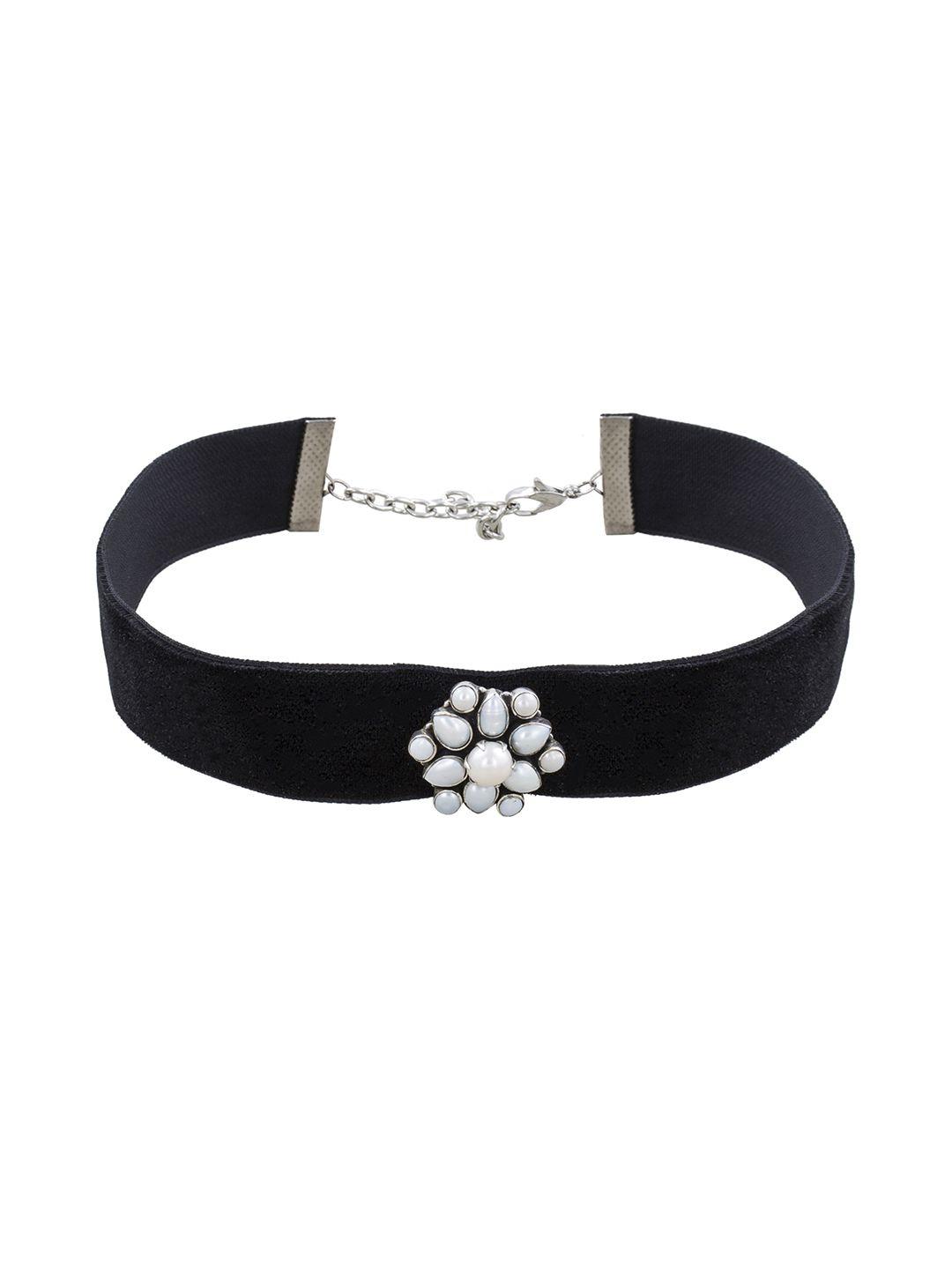 ahilya black choker necklace with pearl studded sterling silver centrepiece