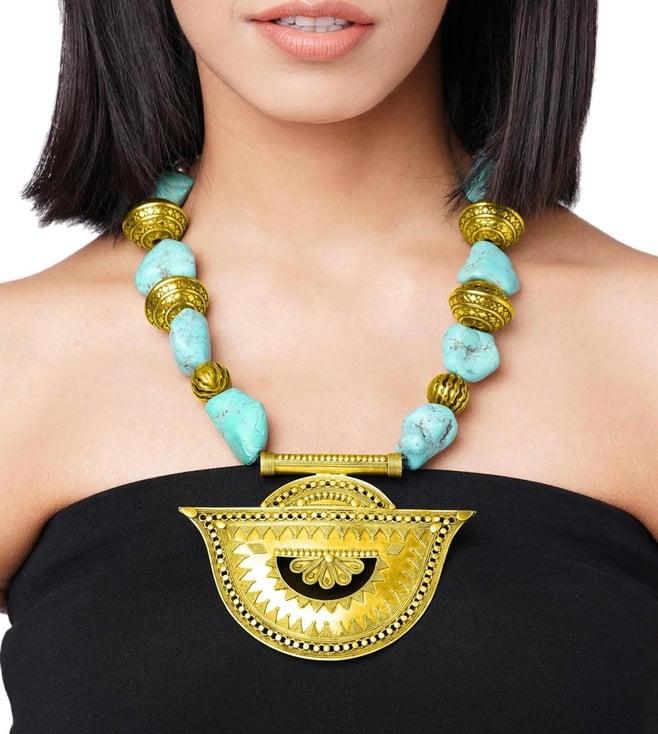 ahilya jewels 92.5 sterling silver gold plated turquoise big statement necklace