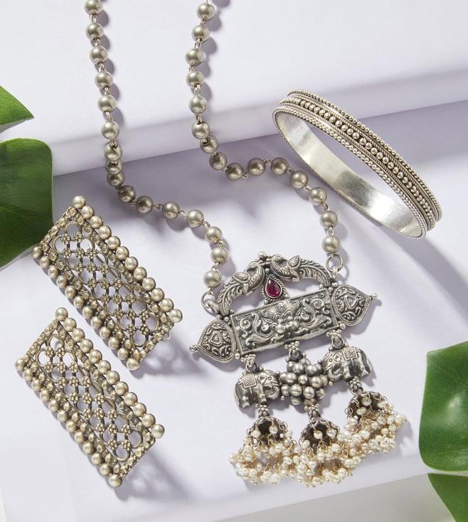 ahilya jewels 92.5 sterling silver kirthimuka rawa necklace, earrings and bangle