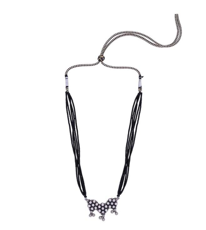 ahilya jewels silver 92.5 sterling silver kudi black beads necklace