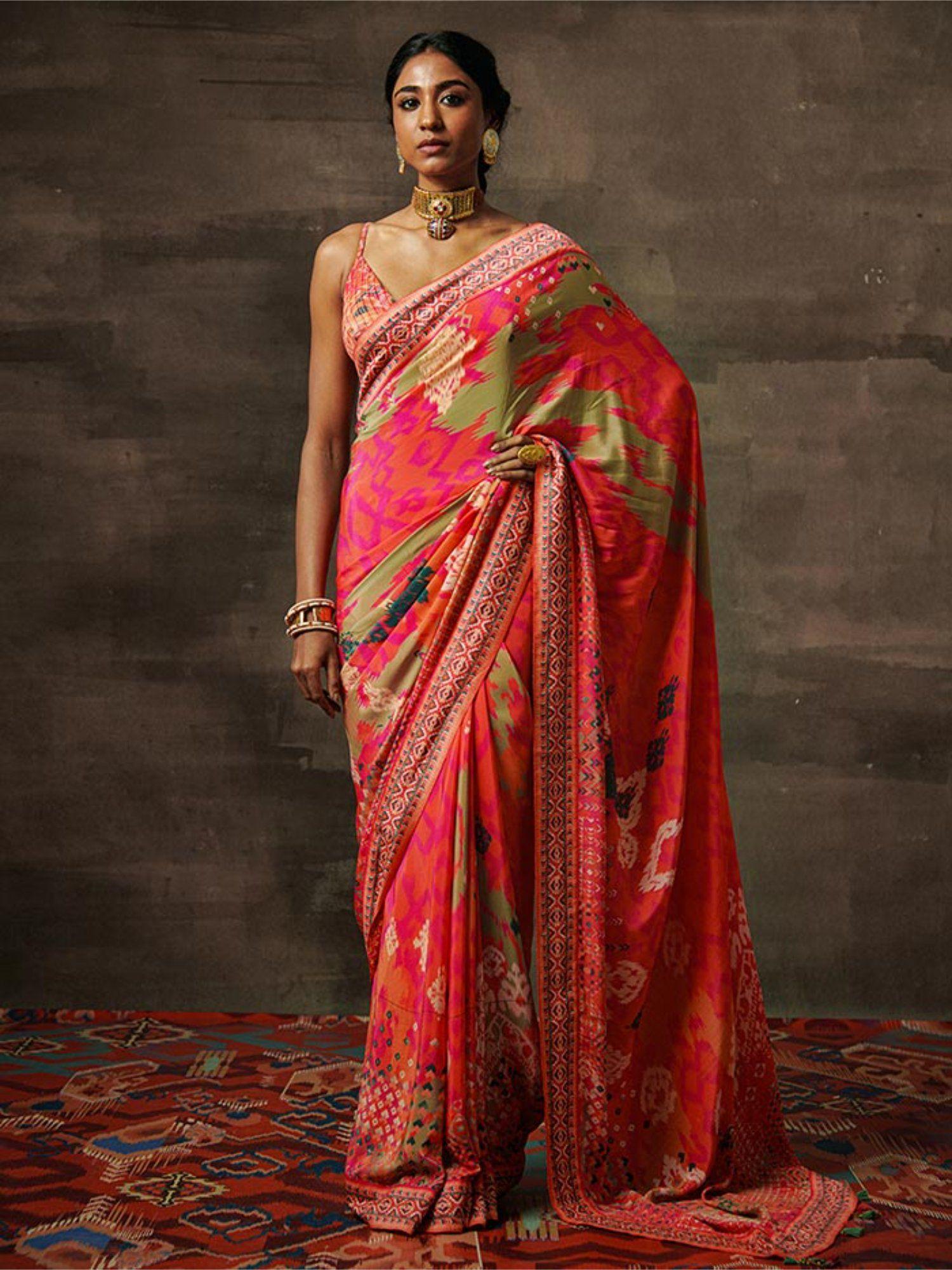 ahilya saree apricot with unstitched blouse