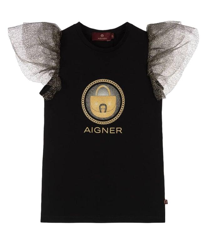 aigner kids black logo fitted fit tulle top