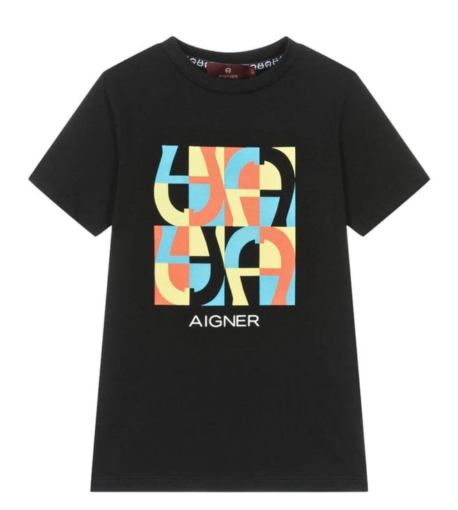 aigner kids black logo regular fit t-shirt