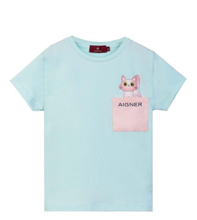 aigner kids blue cat printed straight fit t-shirt