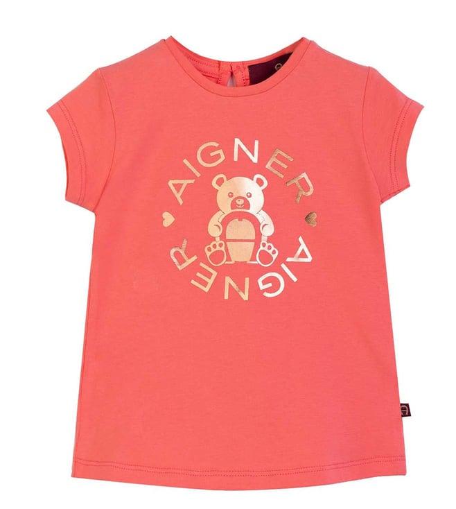 aigner kids coral pink logo straight fit t-shirt