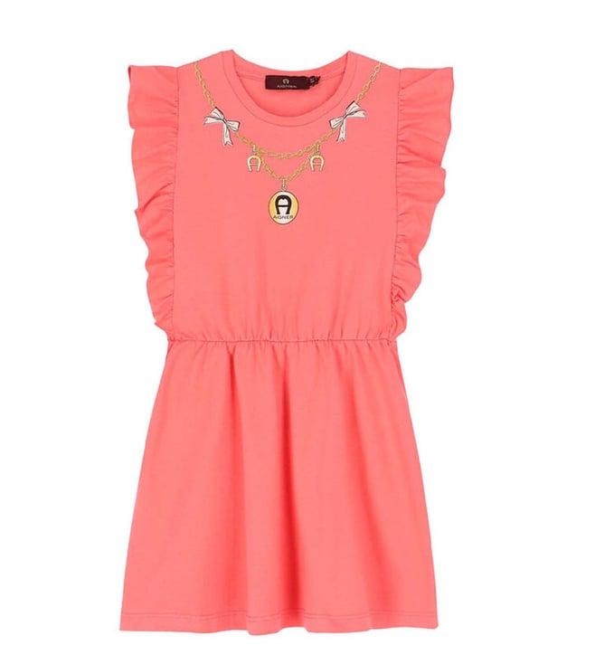 aigner kids coral pink printed flared fit dress