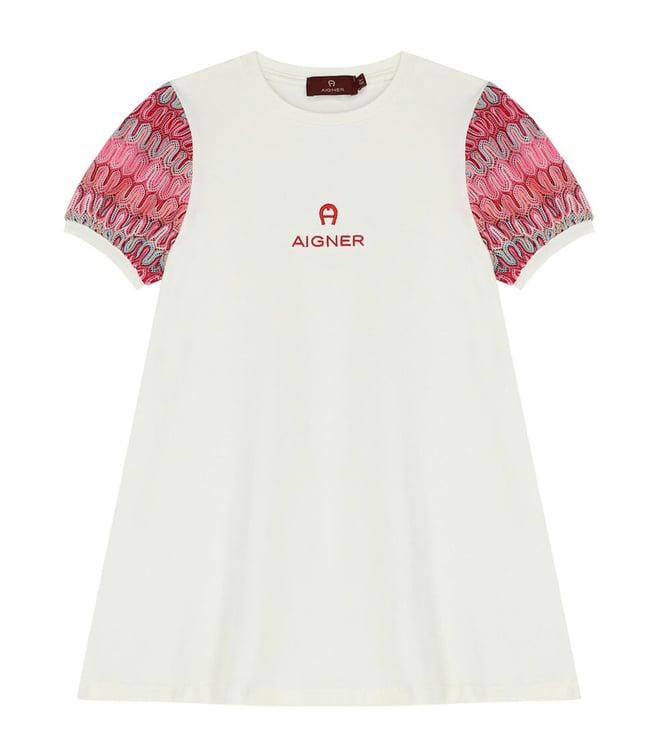 aigner kids ivory logo fitted fit dress