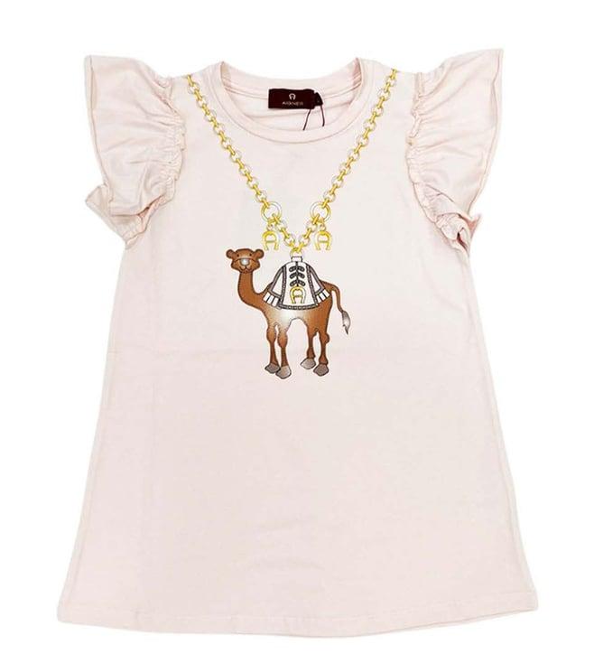aigner kids pink camel logo print comfort fit dress