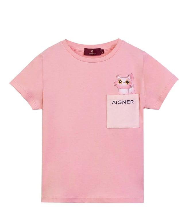aigner kids pink cat printed straight fit t-shirt